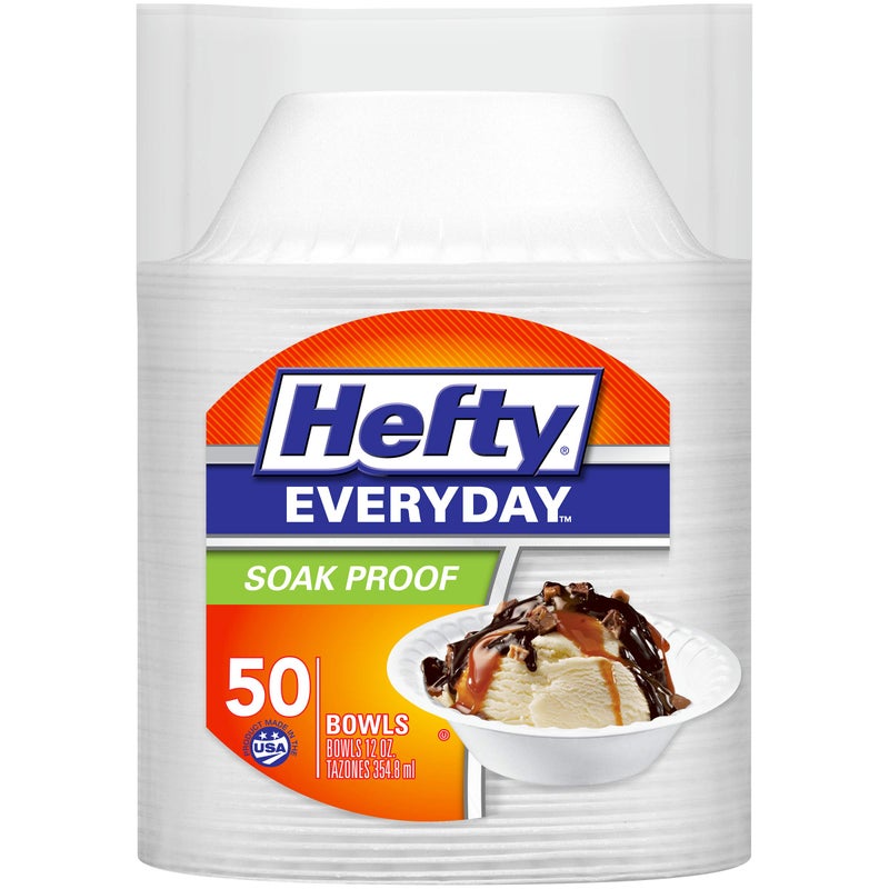 Hefty Everyday SoakProof Foam Bowls 12 Ounce 50 Count