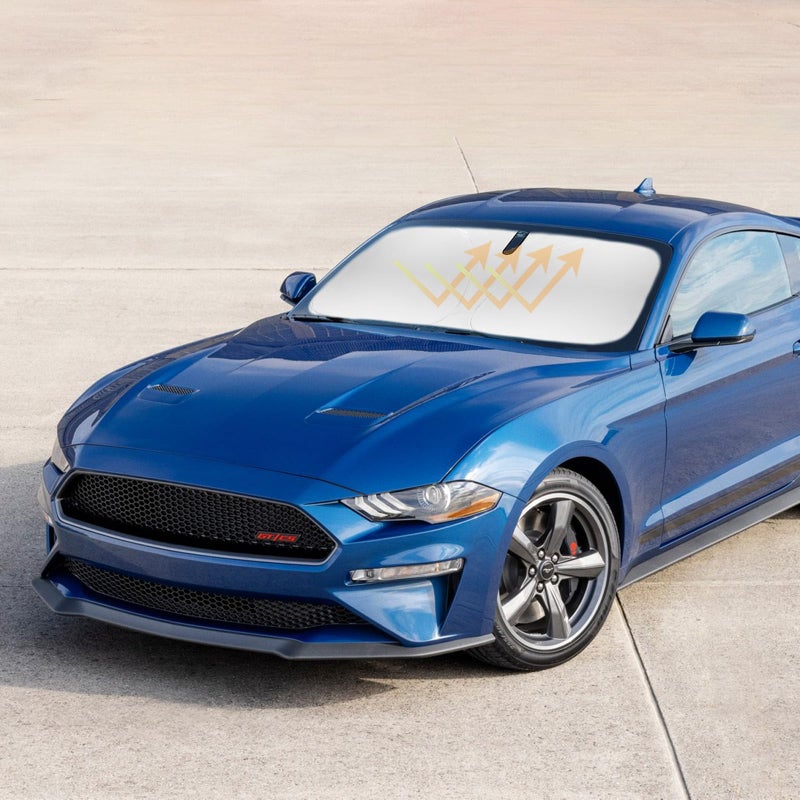 غطاء واقي من الشمس للزجاج الأمامي للسيارة لملحقات فورد موستانج 2015-2023 2024 2025 غير مناسب لفورد موستانج ماك إي غطاء واقي من الشمس بطلاء فضي 240T لحماية الزجاج الأمامي لموستانج