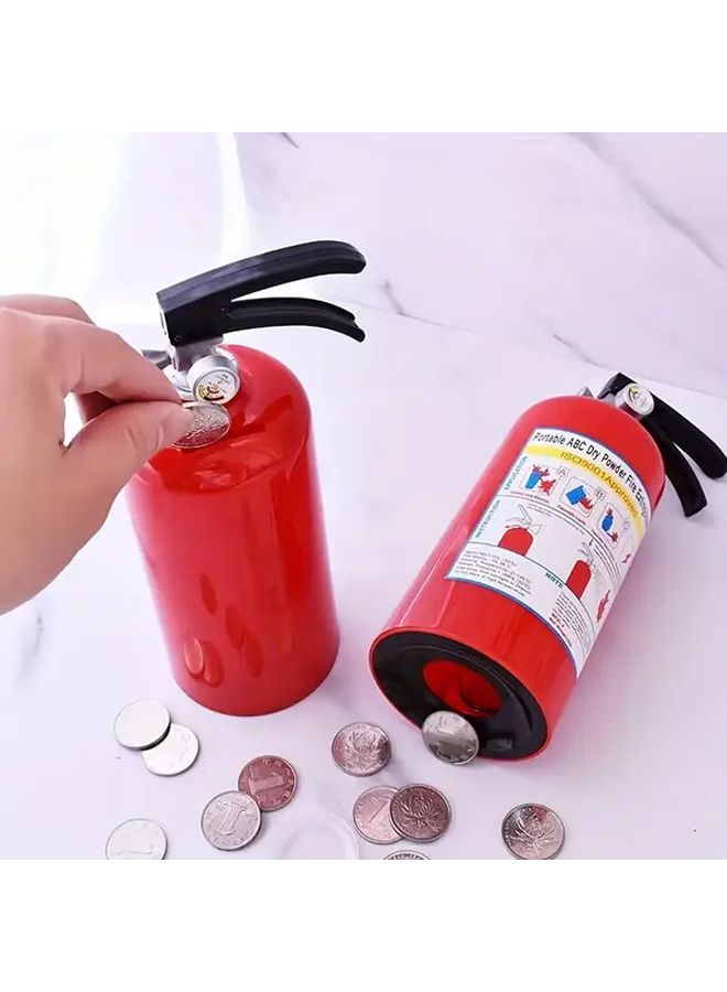 Red Simulated Fire Extinguisher Coin Bank Desktop Office Decorative Money Penny Box - Image 2