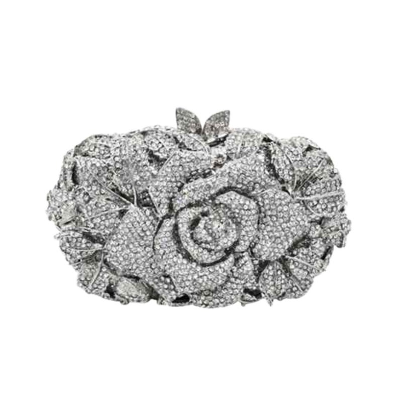 Carefully Selected Cut Out Rose Diamond Evening Bag Metal Hard Box Women'S Bag Annual Party Evening Dress Bag Banquet Diamond Handbag - Image 1