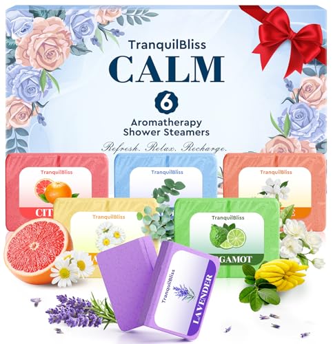 TranquilBliss Shower Steamers with Natural Fragrance 6 Pack Equals 12 Pack Shower Steamers Valentines Day Presents Luxury Self Care Relaxation Stocking Stuffers for Women and Men - Image 1