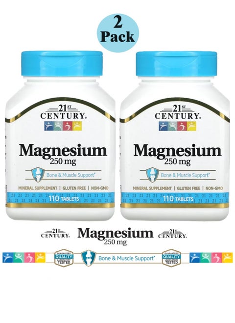 A Nutritional Supplement Rich in Magnesium to Enhance Health and Activity with Double Effectiveness 250 mg - 110 Tablets (2 Pack)