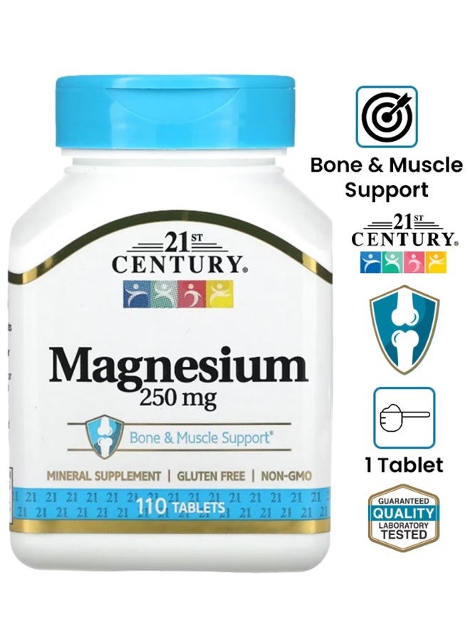 A Nutritional Supplement Rich in Magnesium to Enhance Health and Activity with Double Effectiveness 250 mg - 110 Tablets (2 Pack)