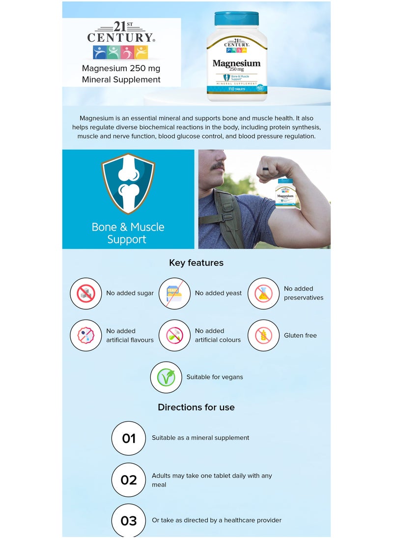 A Nutritional Supplement Rich in Magnesium to Enhance Health and Activity with Double Effectiveness 250 mg - 110 Tablets (2 Pack)