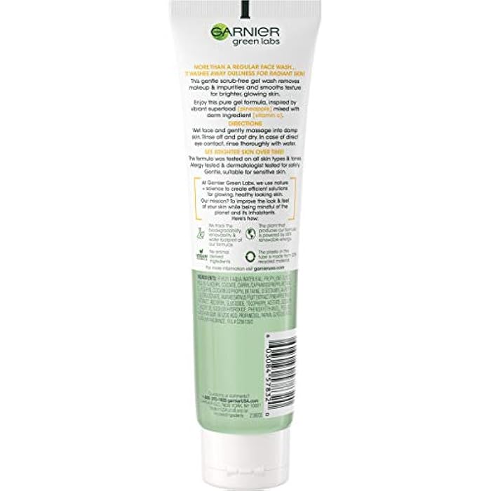 Garnier SkinActive Green Labs Brightening Gel Washable Cleanser with Vitamin C and for Dull and Uneven Skin 4.4 Packaging May Vary, Pinea-C, Pineapple, 13.2 Fl Oz - Image 2