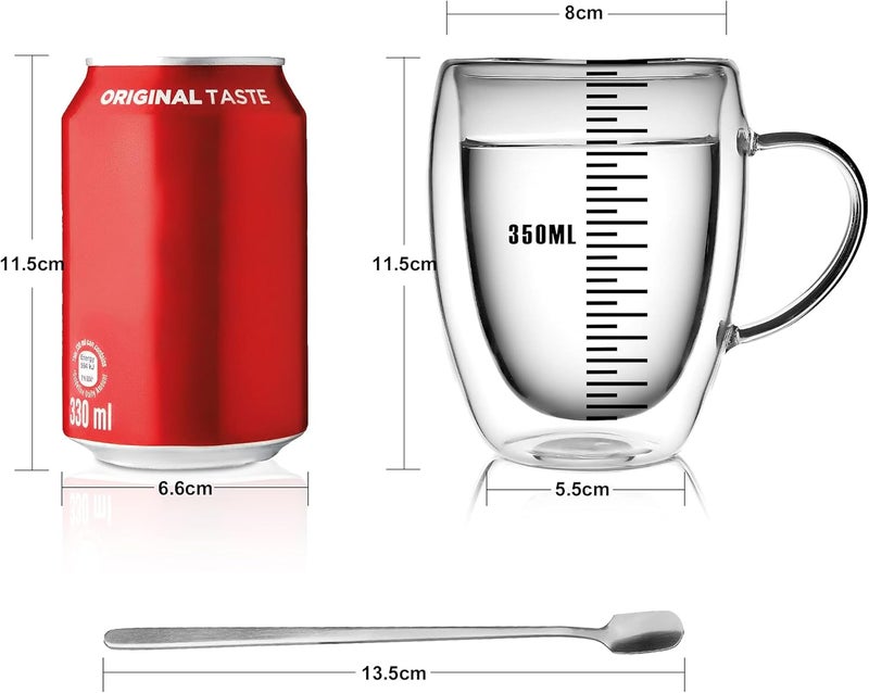 LIBWYS 6 Pack Double Walled Coffee Cups Glasses Mugs, 12oz Espresso Cappuccino Latte Tea Cups with Handle, Heat Resistant Borosilicate Clear Glasses 350ml - Image 5