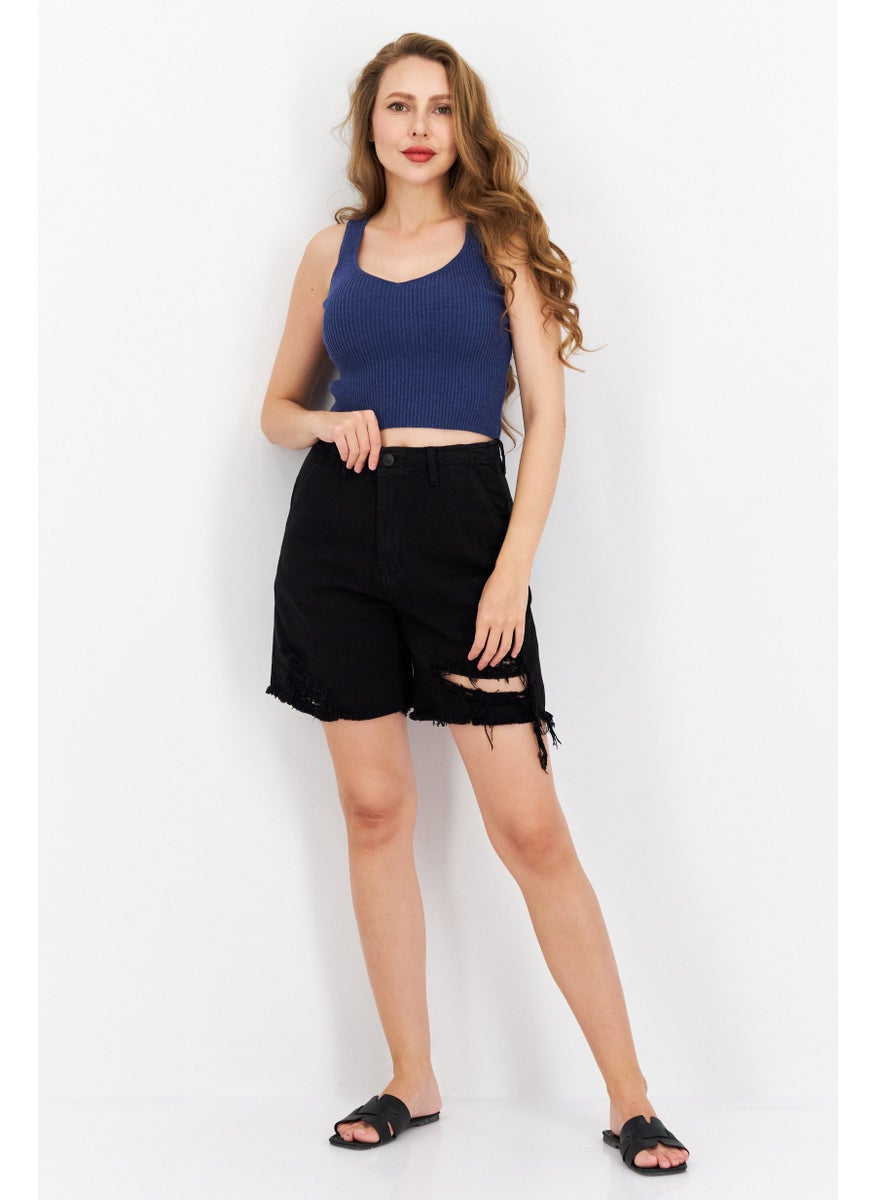 Earnest Sewn Women Washed Denim Short, Black  - Image 3