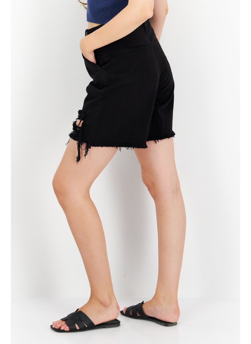 Earnest Sewn Women Washed Denim Short, Black  - Image 4