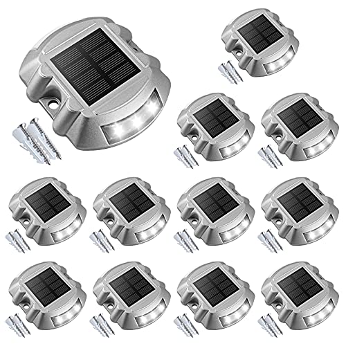 VOLISUN Solar Deck Lights Driveway Dock Lights, 12-Pack Led IP67 Waterproof Outdoor Warning Step Lights for Driveway Sidewalk Garden Pathway Yard(White) - Image 1