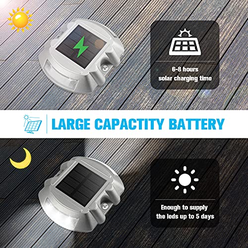 VOLISUN Solar Deck Lights Driveway Dock Lights, 12-Pack Led IP67 Waterproof Outdoor Warning Step Lights for Driveway Sidewalk Garden Pathway Yard(White) - Image 3