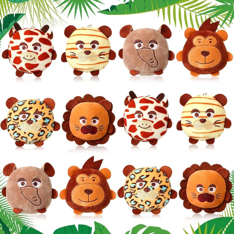 Luckam 12 Pcs Mini Safari Stuffed Animal, 4.7 Inch Small Jungle Wild Animals Plush with Keychain for Animal Themed Parties Teacher Student Award - Image 1
