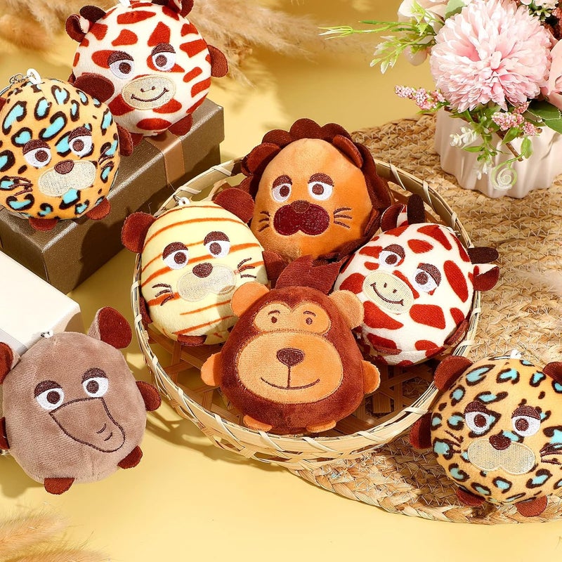 Luckam 12 Pcs Mini Safari Stuffed Animal, 4.7 Inch Small Jungle Wild Animals Plush with Keychain for Animal Themed Parties Teacher Student Award - Image 2