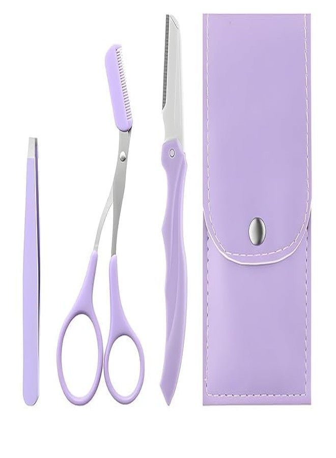 TERXA 3 In 1 Professional Eyebrow Grooming Kit With Leather Case | Eyebrow Razor | Eyebrow Scissor Comb | Tweezer | For Instant & Painless Hair Removal At Home (Set of 1,Multicolor) - Image 1