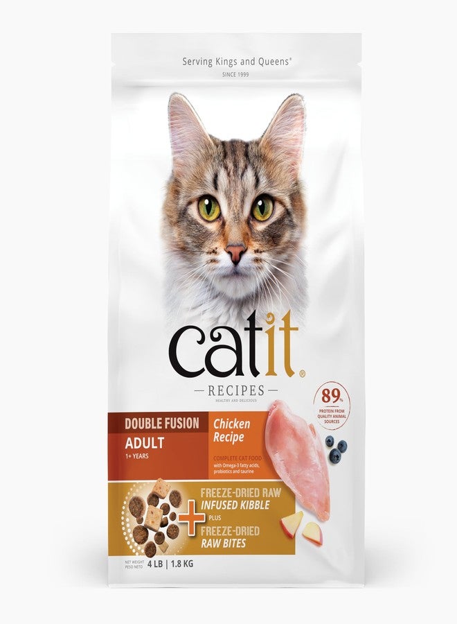 Catit Recipes Double Fusion Adult Cat Food - Chicken Recipe, High-Protein, Freeze-Dried Raw Toppings, No by-Products, Minimally Processed for Optimal Nutrition, 4 lb - Image 1