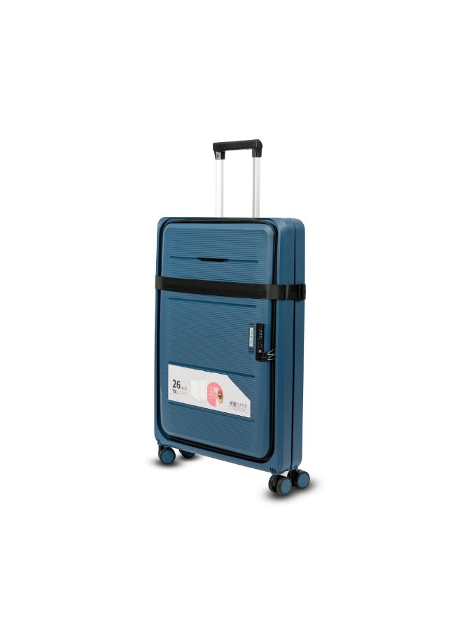 Collapsible & Foldable Hardcase Cabin Plastic Suitcase for Travel for Men's & Women's | Travel Trolley Bag| 8 Wheels | TSA Lock | Easy-to-Store (Dark Blue, 26 Inch) - Image 1