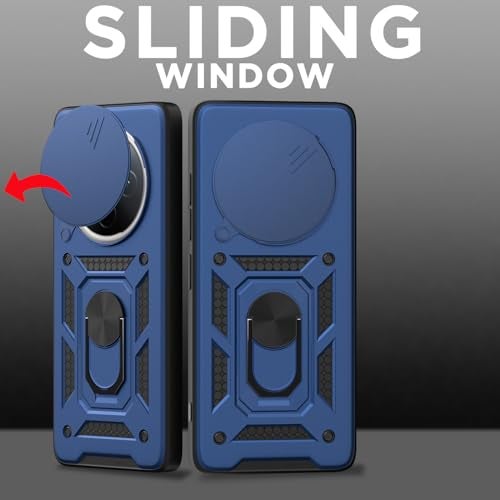 Pikkme Back Cover for Vivo T4 5G / iQoo Z10 5G | 360 Protection Case | Sliding Camera Shield Cover & Ring Holder Stand D10 Tough Armor Bumper Case (Blue) - Image 2