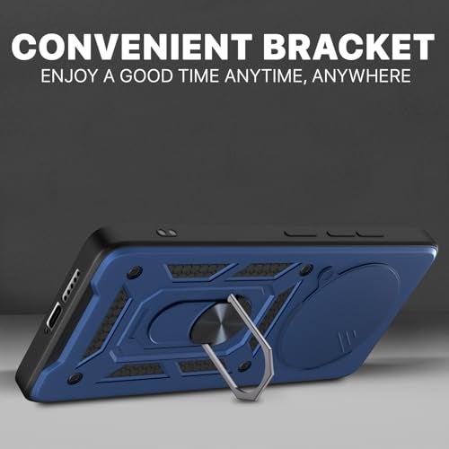 Pikkme Back Cover for Vivo T4 5G / iQoo Z10 5G | 360 Protection Case | Sliding Camera Shield Cover & Ring Holder Stand D10 Tough Armor Bumper Case (Blue) - Image 3