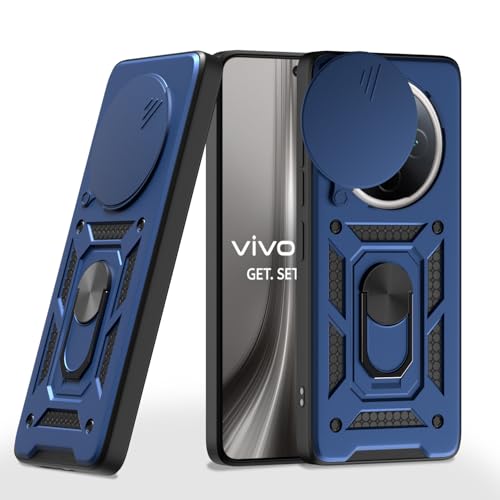 Pikkme Back Cover for Vivo T4 5G / iQoo Z10 5G | 360 Protection Case | Sliding Camera Shield Cover & Ring Holder Stand D10 Tough Armor Bumper Case (Blue) - Image 1