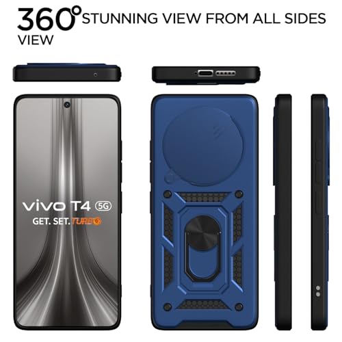Pikkme Back Cover for Vivo T4 5G / iQoo Z10 5G | 360 Protection Case | Sliding Camera Shield Cover & Ring Holder Stand D10 Tough Armor Bumper Case (Blue) - Image 5