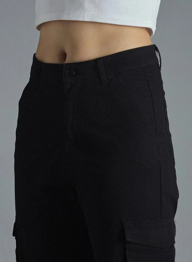 HIGH STAR High Rise Straight Fit Cargo Trousers by Styli