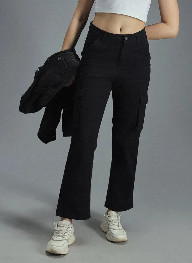 HIGH STAR High Rise Straight Fit Cargo Trousers by Styli