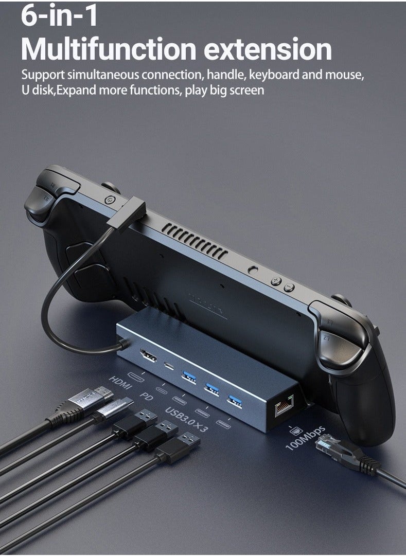 Chixing محطة إرساء ستيم ديك، بقوة شحن 100 واط، محطة إرساء 6 في 1 ستيم ديك مع HDMI 2.0 4K@60Hz، إيثرنت جيجابت، 3 منفذ USB A 3.0 ومنفذ USB C للشحن الكامل  - Image 1