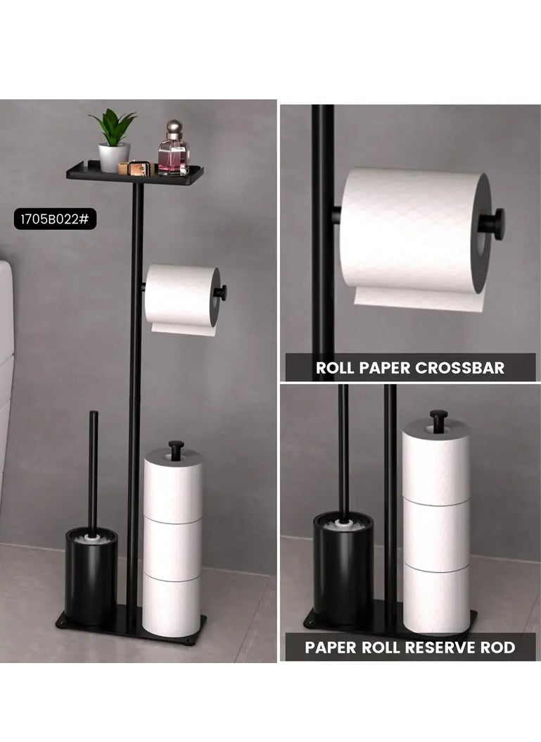 Generic - Versatile Bathroom Toilet Paper Holder – Freestanding and Wall-Mount Options, Durable Wrought Iron Design with Storage Shelf and Built-In Brush, Space-Saving Tissue Organizer for Modern Bathroom Décor - Image 1