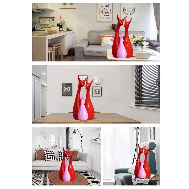 Xtore Home Decor Lucky Deer Statue Family Ceramic Figures - (Set of 3, Maroon, Red and Pink) - Image 3