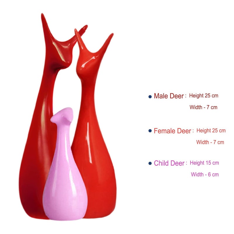 Xtore Home Decor Lucky Deer Statue Family Ceramic Figures - (Set of 3, Maroon, Red and Pink) - Image 4