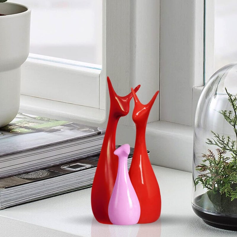 Xtore Home Decor Lucky Deer Statue Family Ceramic Figures - (Set of 3, Maroon, Red and Pink) - Image 2