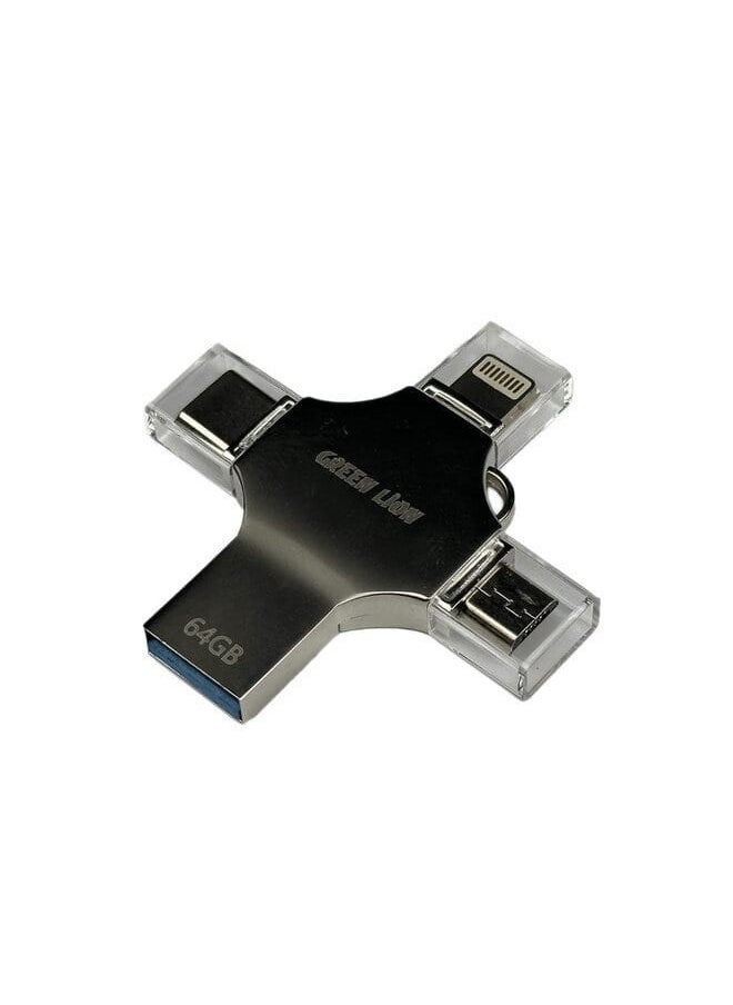 GREEN LION 64GB 4-in-1 USB Flash Drive, USB3.0, Type-C, Micro USB, iOS Compatible  - Image 1