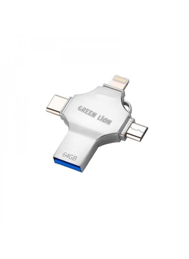 GREEN LION 64GB 4-in-1 USB Flash Drive, USB3.0, Type-C, Micro USB, iOS Compatible  - Image 2