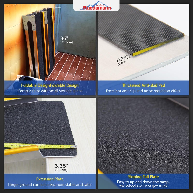 Ruedamann 71" Aluminum Loading Ramps for Pickup Trucks Trailers, Folding Motorcycle Ramp, 600Lbs Capacity, Snowmobile Ramp, ATV Truck Ramps for Dirt Bike, Tractor, Tailgate Bed, Usable Width 8.5", 1PC - Image 4