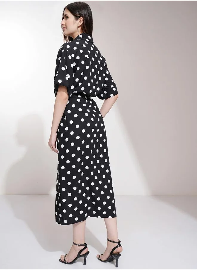 طوكيو توكيز Polka Dot Printed Button Down Shirt Midi Dress