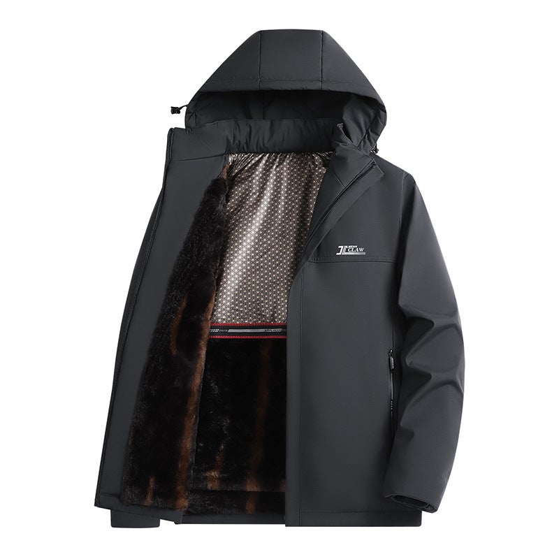 New Arrival Mens Thickened Cotton Coat Fleece-Lined Outdoor Jacket Autumn/Winter Stylish Casual Hooded Top For Dad Dark blue  - Image 2