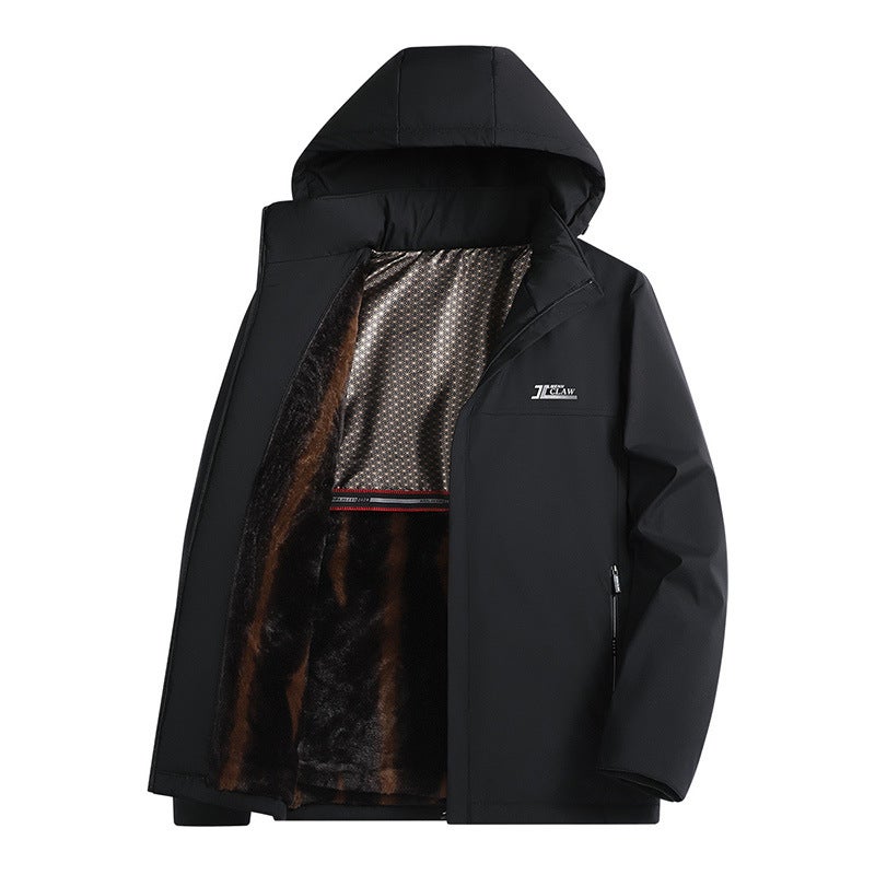 New Arrival Mens Thickened Cotton Coat Fleece-Lined Outdoor Jacket Autumn/Winter Stylish Casual Hooded Top For Dad Dark blue  - Image 3
