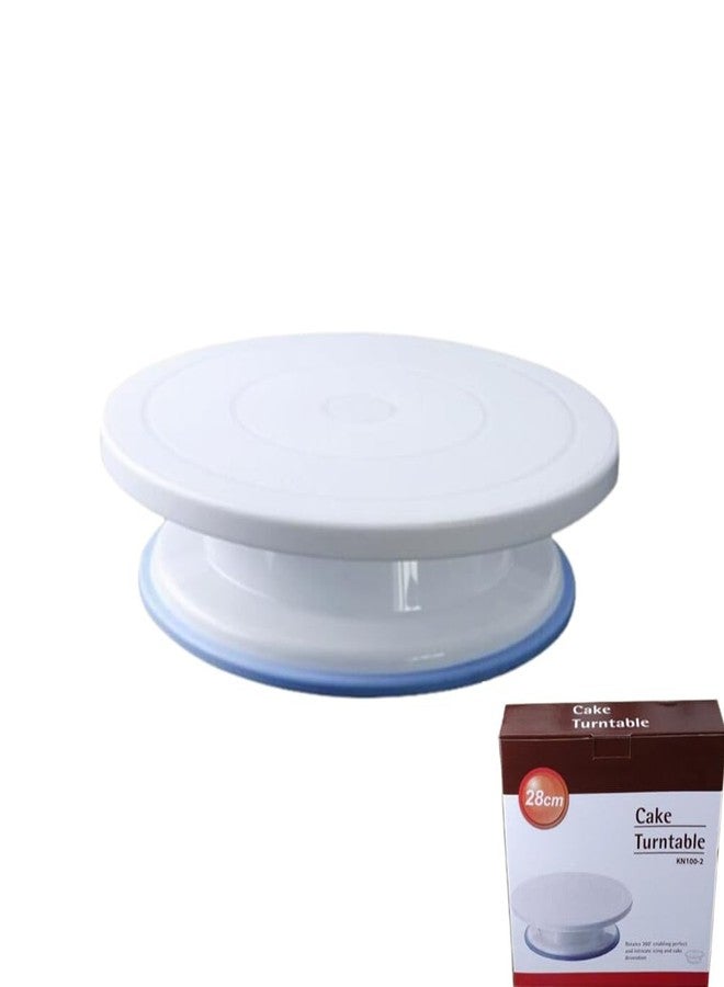 Ebonee Rotating Cake Turntable Stand with Non Slip Pad, 11 Inch Revolving Turn Table Top for Pastries Cookies Cupcakes Decorating, Rotary Round Cake Display Stand Supplies Kit (White) - Image 1