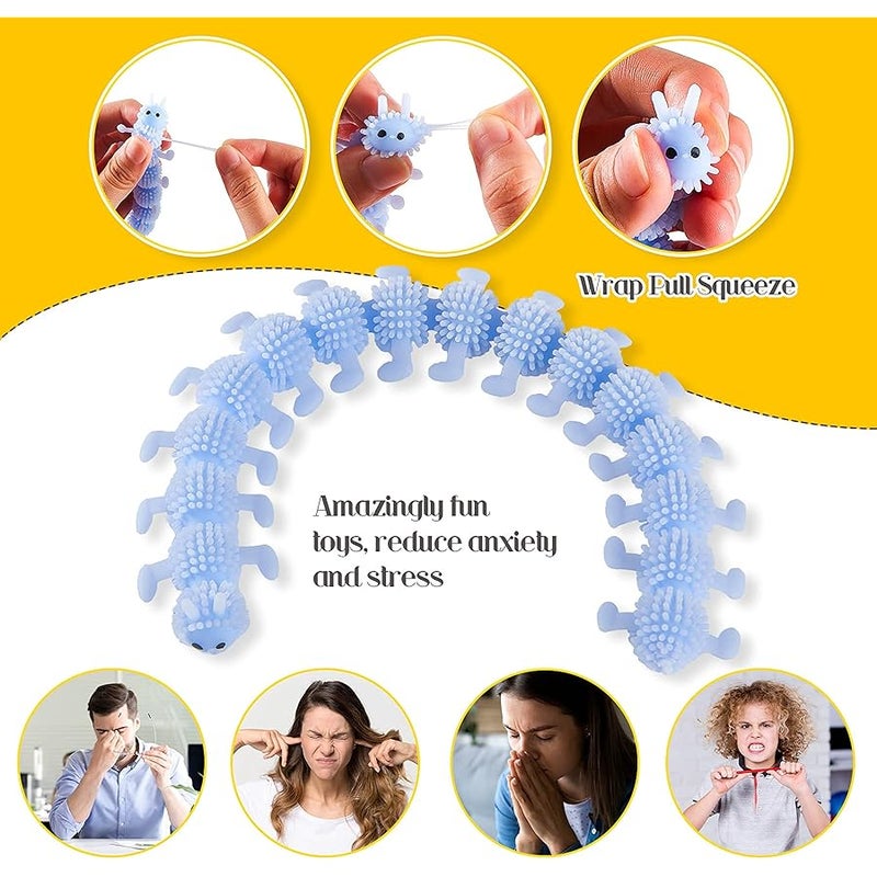 Sumind 6 Pieces Stretchy Fidget Toy Luminous Sensory Fidget Toy Stretchy String Toys for Anxiety Stress Relief for Home School Autism ADHD Calming Relaxing, 6 Colors (Caterpillar Style) - Image 5