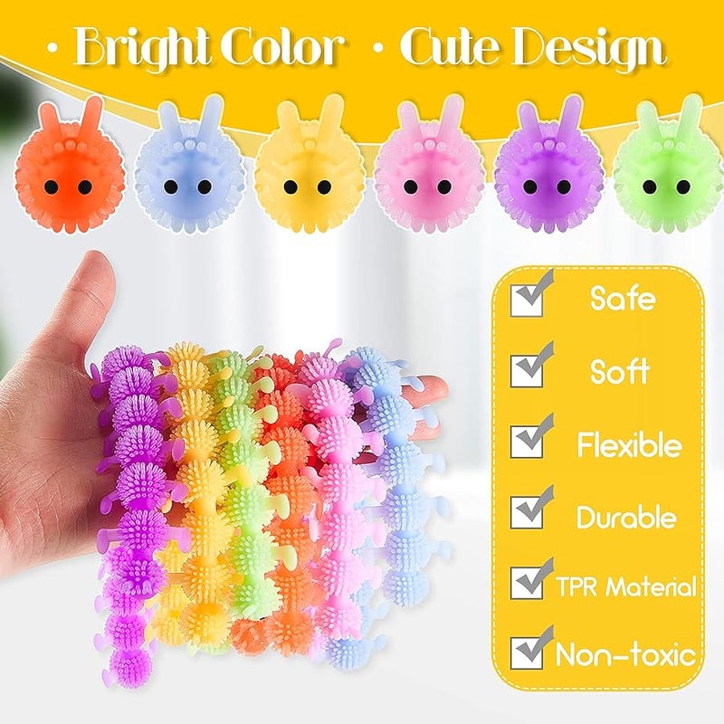 Sumind 6 Pieces Stretchy Fidget Toy Luminous Sensory Fidget Toy Stretchy String Toys for Anxiety Stress Relief for Home School Autism ADHD Calming Relaxing, 6 Colors (Caterpillar Style) - Image 3