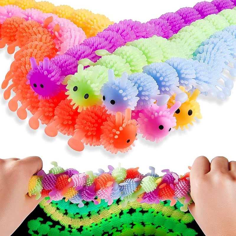 Sumind 6 Pieces Stretchy Fidget Toy Luminous Sensory Fidget Toy Stretchy String Toys for Anxiety Stress Relief for Home School Autism ADHD Calming Relaxing, 6 Colors (Caterpillar Style) - Image 1