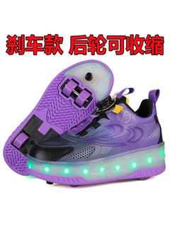 Childrens Invisible Four-Wheel Roller Skates Womens Kids Walking Shoes Mens Kids Scooters Retractable Single Row Wheel Skates 389 purple [four wheels] rear wheels can be retracted