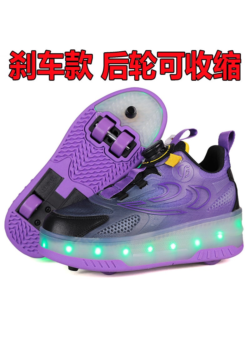Generic - Childrens Invisible Four-Wheel Roller Skates Womens Kids Walking Shoes Mens Kids Scooters Retractable Single Row Wheel Skates 389 purple [four wheels] rear wheels can be retracted - Image 1