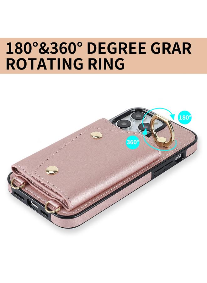 اس-توب جراب لهاتف iPhone 13 Pro Max مزود بسحاب وحقيبة بطاقات وحبل مزدوج - Image 5