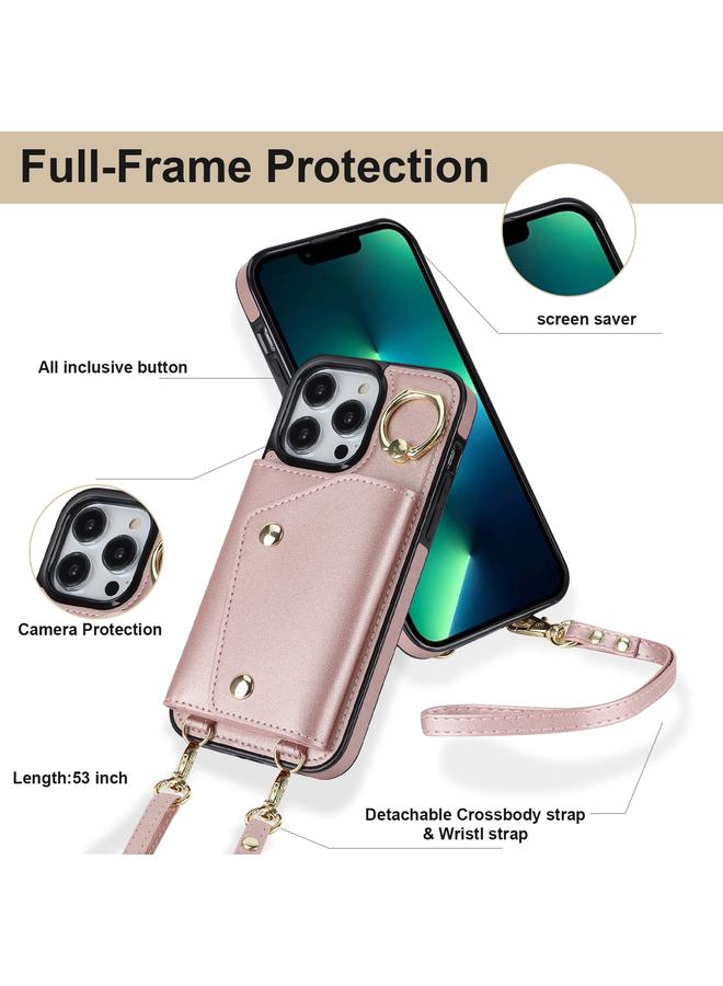 اس-توب جراب لهاتف iPhone 13 Pro Max مزود بسحاب وحقيبة بطاقات وحبل مزدوج - Image 3