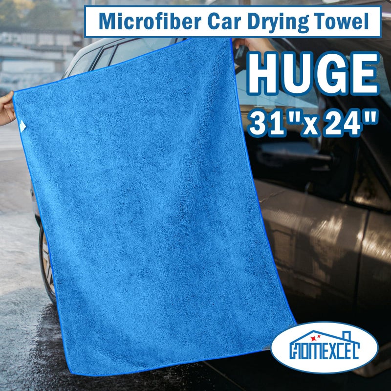 HOMEXCEL Professional Large Microfiber Car Drying Towels 2 Pack, Lint Free, Scratch Free, Highly Absorbent Drying Towel for Cars, SUVs, RVs, Trucks, and Boats,31" x 24",Blue - Image 3