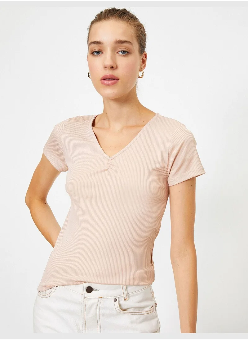 KOTON Short Sleeve V Neck T-Shirt