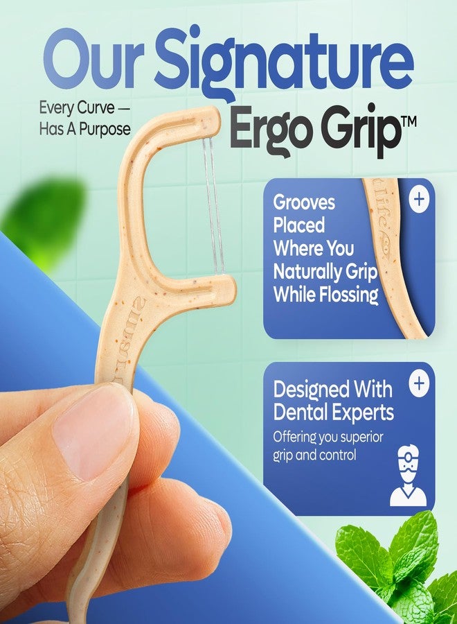 SmartLifeco Biodegradable* Dual Thread Dental Floss Picks - Thin Thread Tooth Flossers for Adults & Kids, Eco-Friendly Handle, Toothpick Soft on Gum & Teeth, Compostable* Zero Waste Vegan, 200 Mint - Image 5