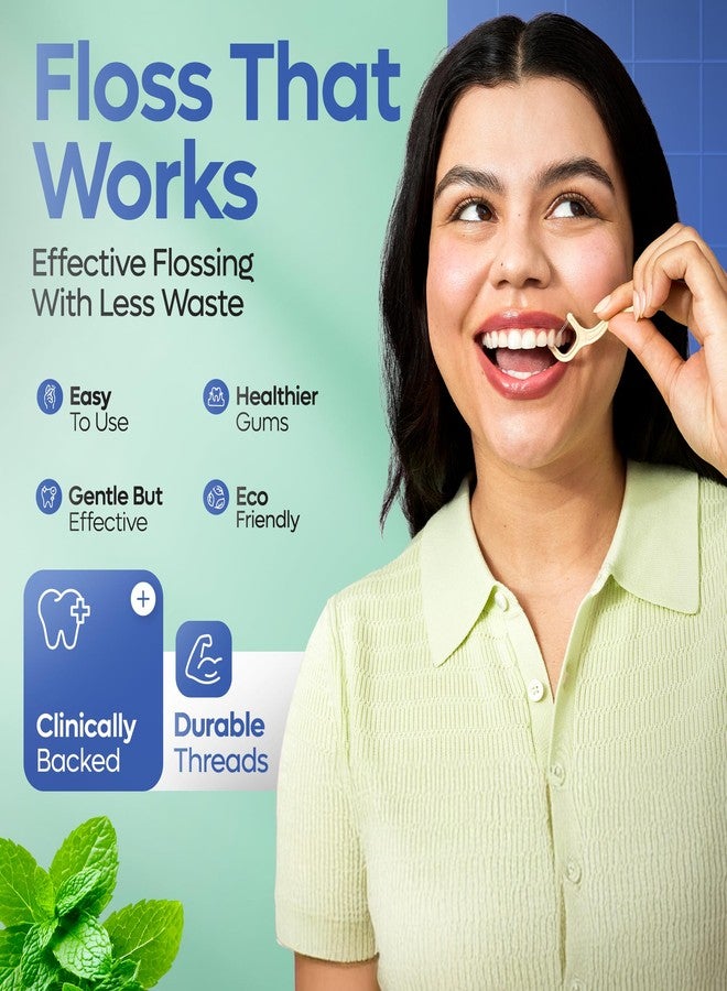 SmartLifeco Biodegradable* Dual Thread Dental Floss Picks - Thin Thread Tooth Flossers for Adults & Kids, Eco-Friendly Handle, Toothpick Soft on Gum & Teeth, Compostable* Zero Waste Vegan, 200 Mint - Image 4