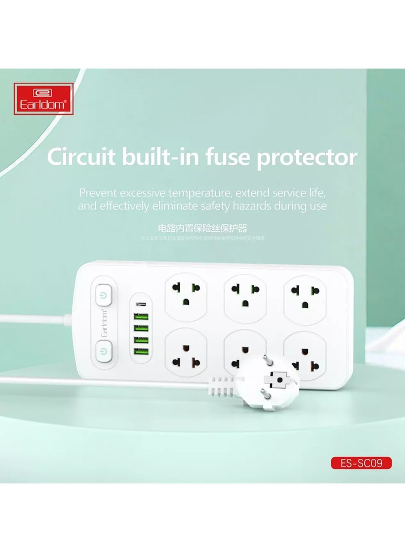 أيرلدوم مقبس طاقة 11 في 1، سلك تمديد بطول 2 متر مع قابس متعدد الوظائف في المملكة المتحدة، مقبس ثلاثي السنون مع 6 عصابة، 4 منافذ USB، منفذ واحد من النوع C، شريط توصيل كهربائي بطول 2 متر للمنزل والمطبخ والمكتب - Image 3