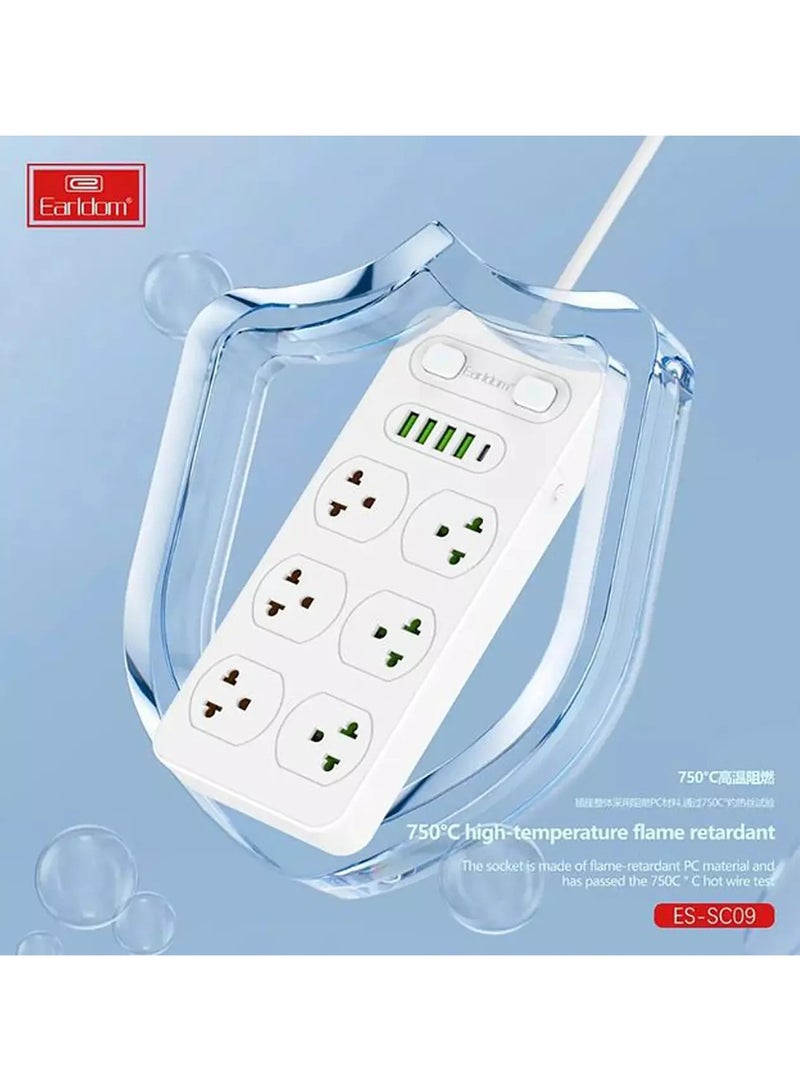 أيرلدوم مقبس طاقة 11 في 1، سلك تمديد بطول 2 متر مع قابس متعدد الوظائف في المملكة المتحدة، مقبس ثلاثي السنون مع 6 عصابة، 4 منافذ USB، منفذ واحد من النوع C، شريط توصيل كهربائي بطول 2 متر للمنزل والمطبخ والمكتب - Image 4
